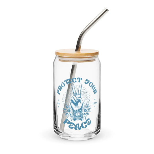 PROTECT YOUR PEACE | CAN SHAPED GLASS WITH LID & STRAW