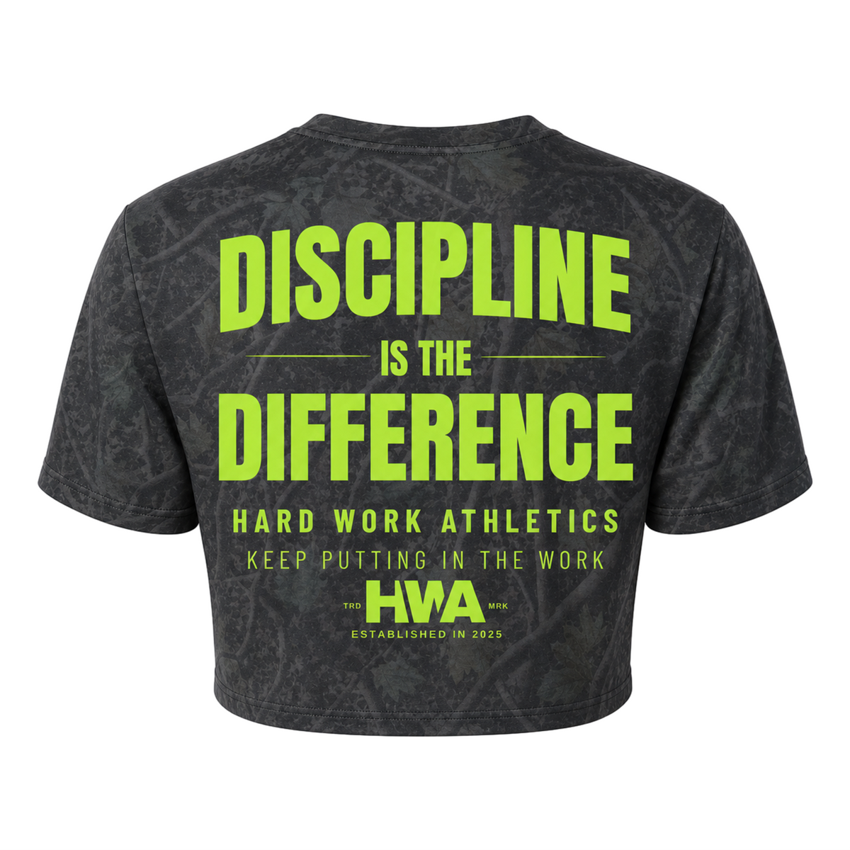 DISCIPLINE IS THE DIFFERENCE DARKWOOD CAMO CROP TEE