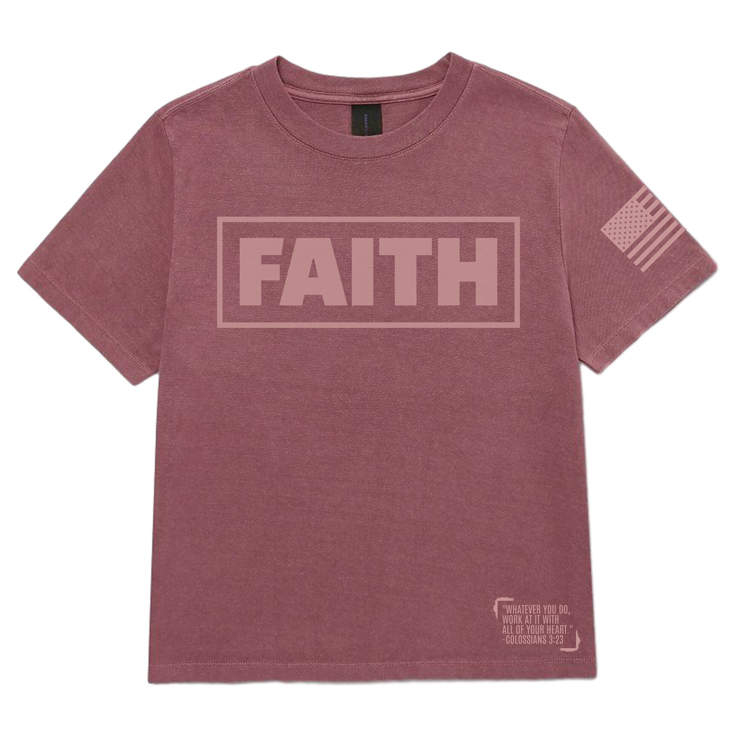 FAITH WOMENS BOX TEE | MAROON WASH