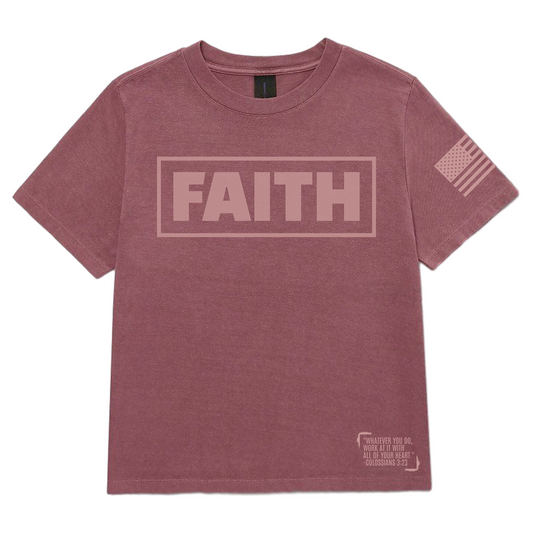 FAITH WOMENS BOX TEE | MAROON WASH